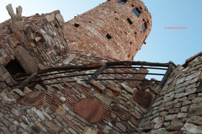 The watch tower. The uneven edged flat stones had original ancient petroglyphs