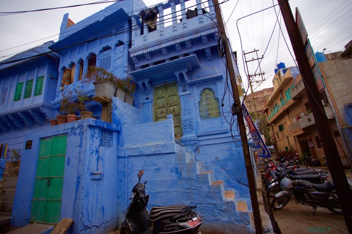 Blue haveli with scooters-wm